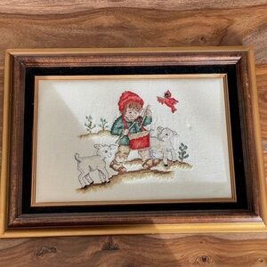 Vintage Cross-stitch Little Drummer Boy framed Handmade Holiday‎ Decoration